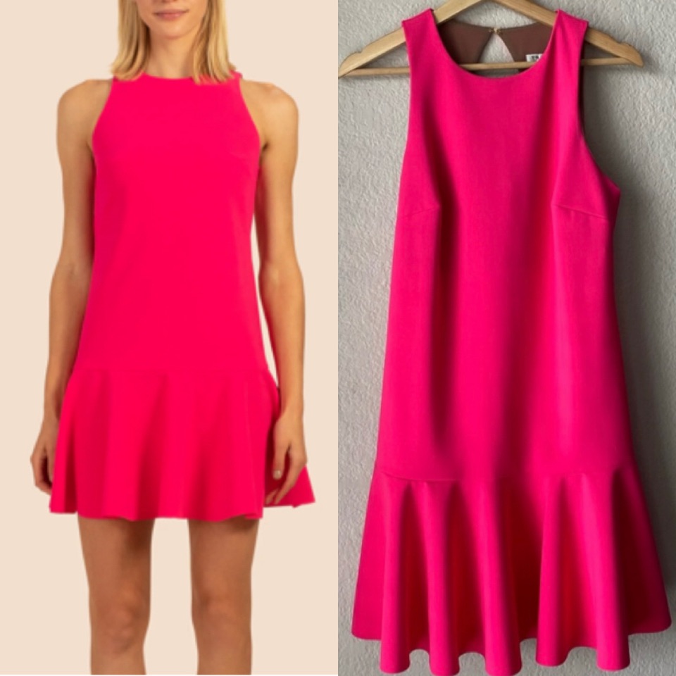 Trina Turk Fantastic Bright Pink Scuba Cocktail Mini Dress Size 6 Flare Skirt